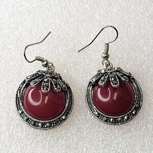 Maroon Red Round Cabochon Inspired Earrings